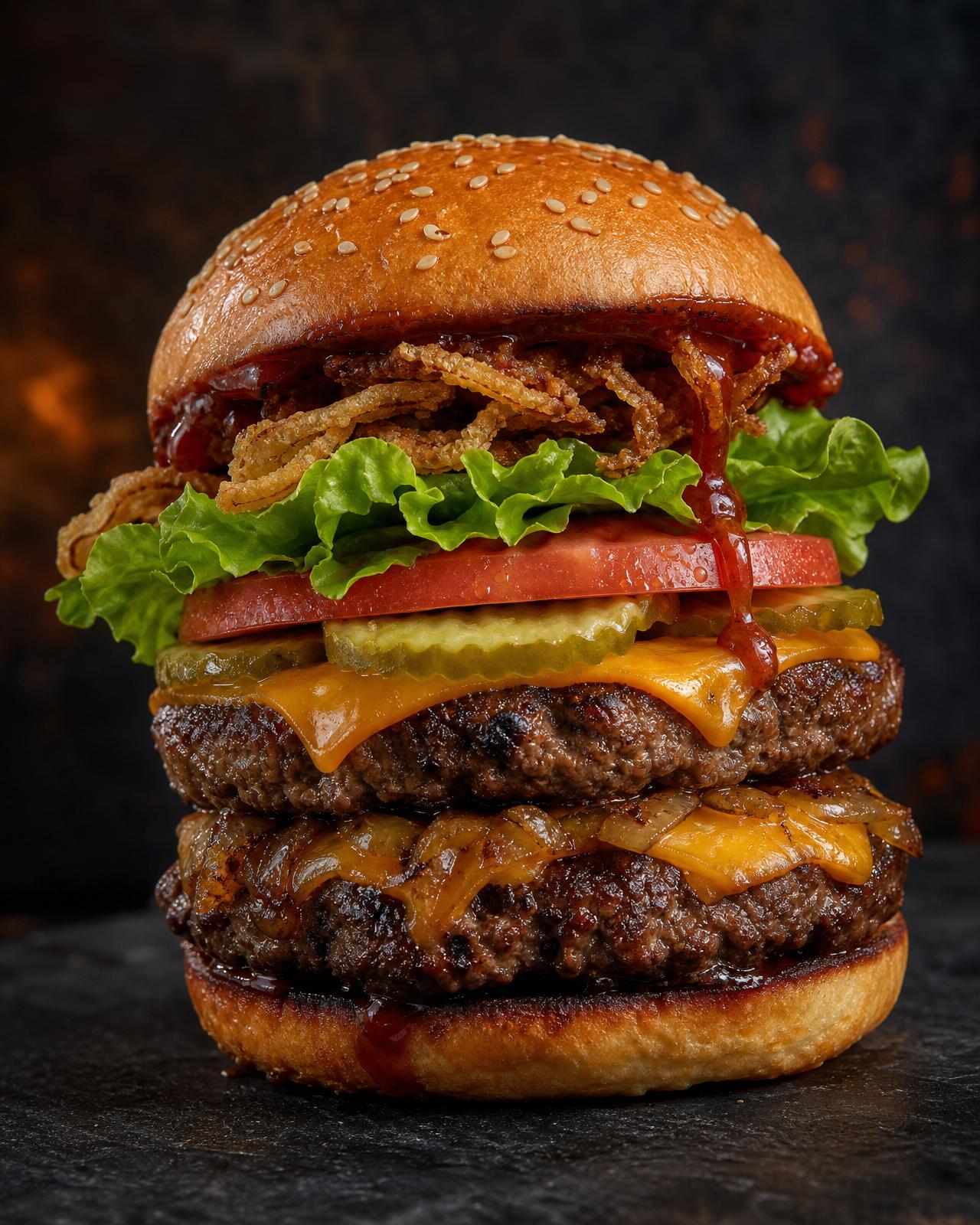 Flame District burger, plated